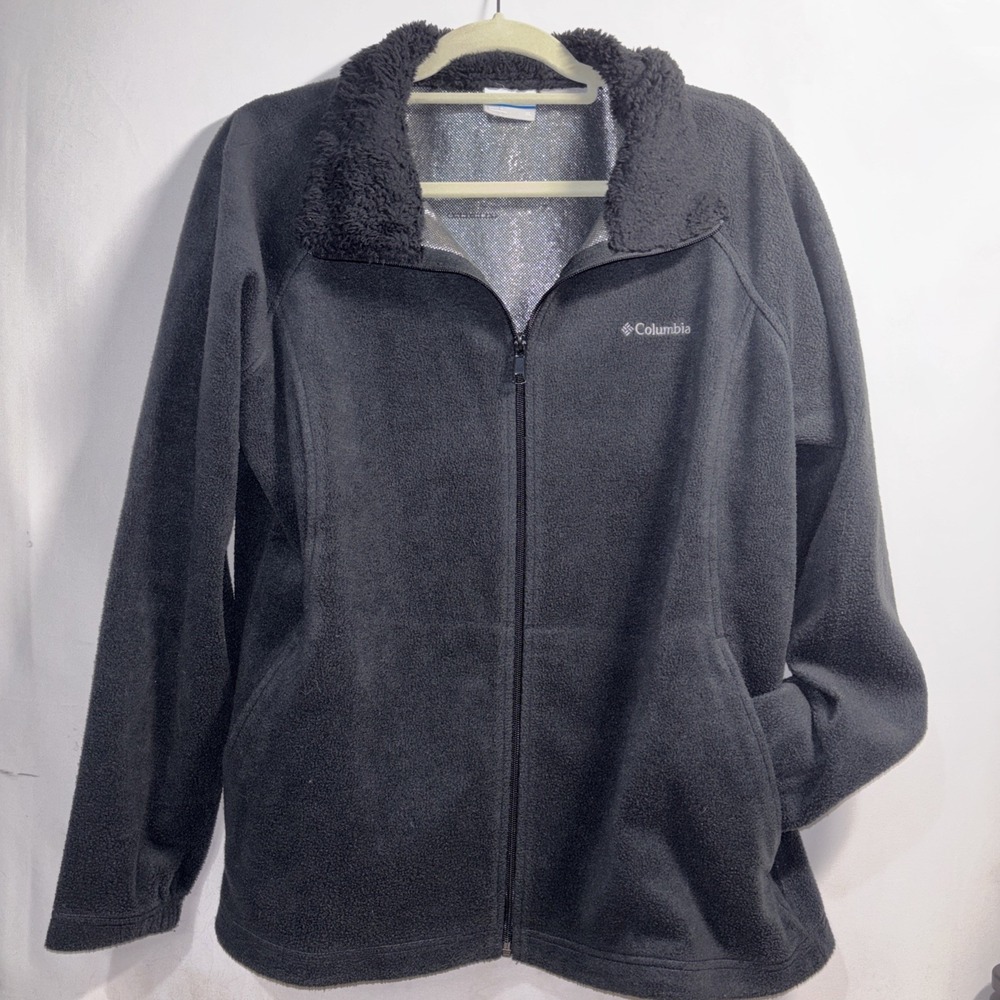 Women's XL Columbia Omni-heat Black Fleece Zip Up Collared Jacket Warm Comfort